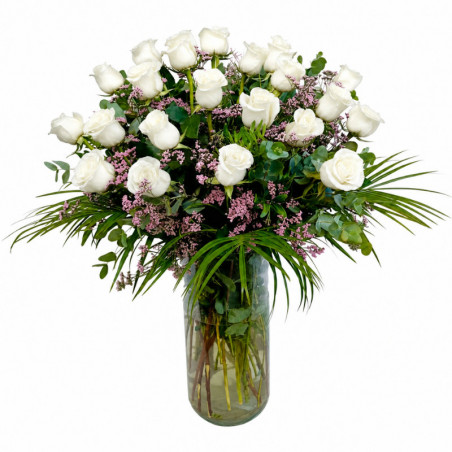 JARRÓN DE 24 ROSAS COLOR BLANCO