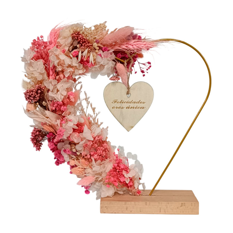 CORAZÓN DE FLORES PRESERVADAS TONOS ROSÁCEOS