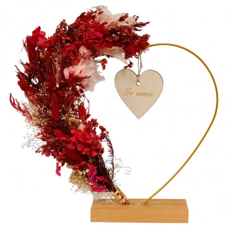 CORAZÓN DE FLORES PRESERVADAS TONOS ROJIZOS